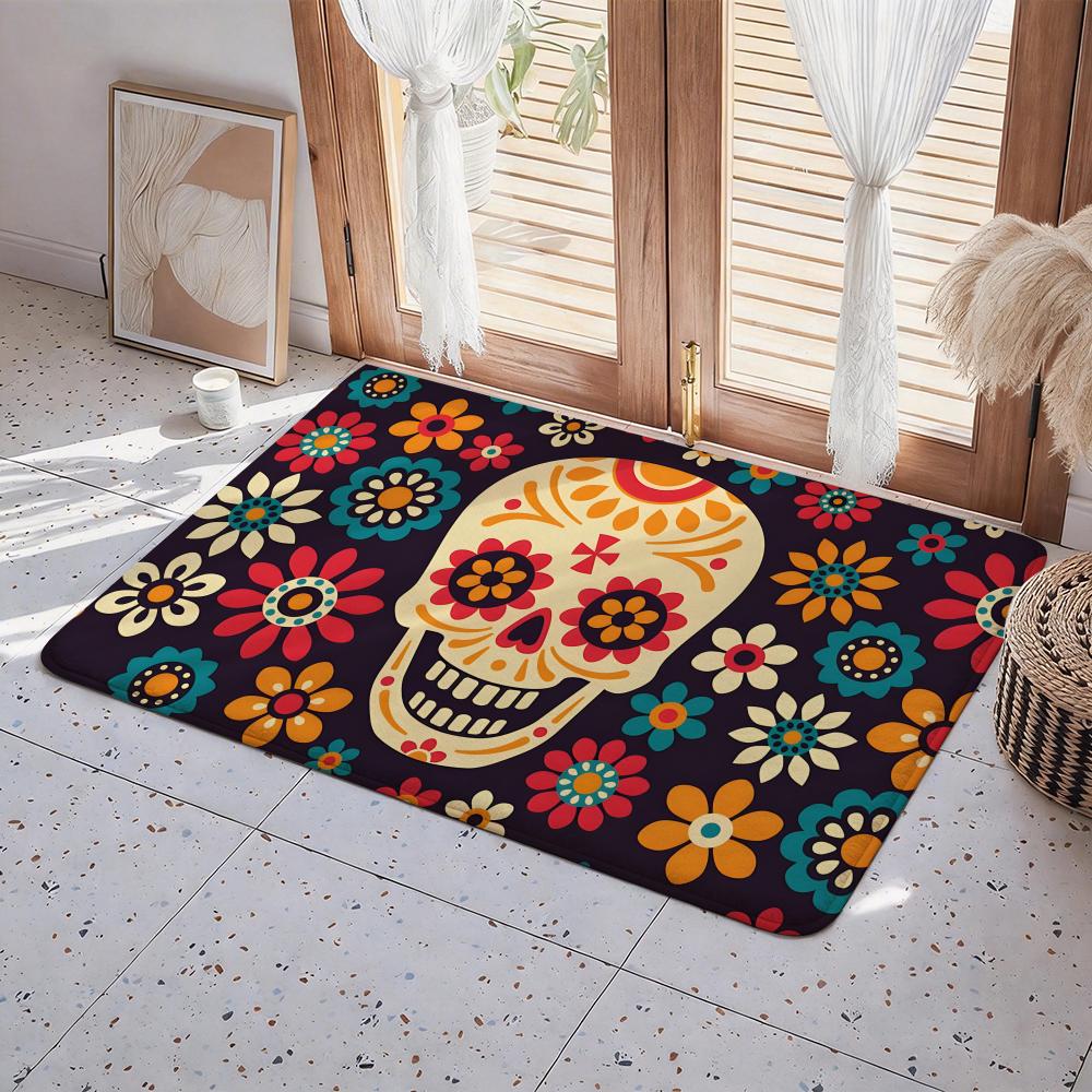 Dia De Muertos Design Art Floor Mat Eco  Flannel Doormat Non Slip Odorless Indoor Floor Rug Soft Short Plush Home Mat