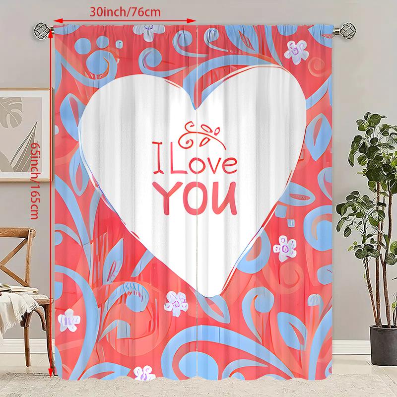 2pcs- I Love You Printed curtains, pole bag curtains 42*84, Bedroom and living room, home decoration, room decoration