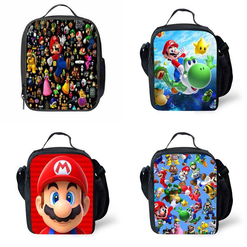 Super Mario Kids Insulated Lunch Bag Durable Oxford School Travel Picnic Bag