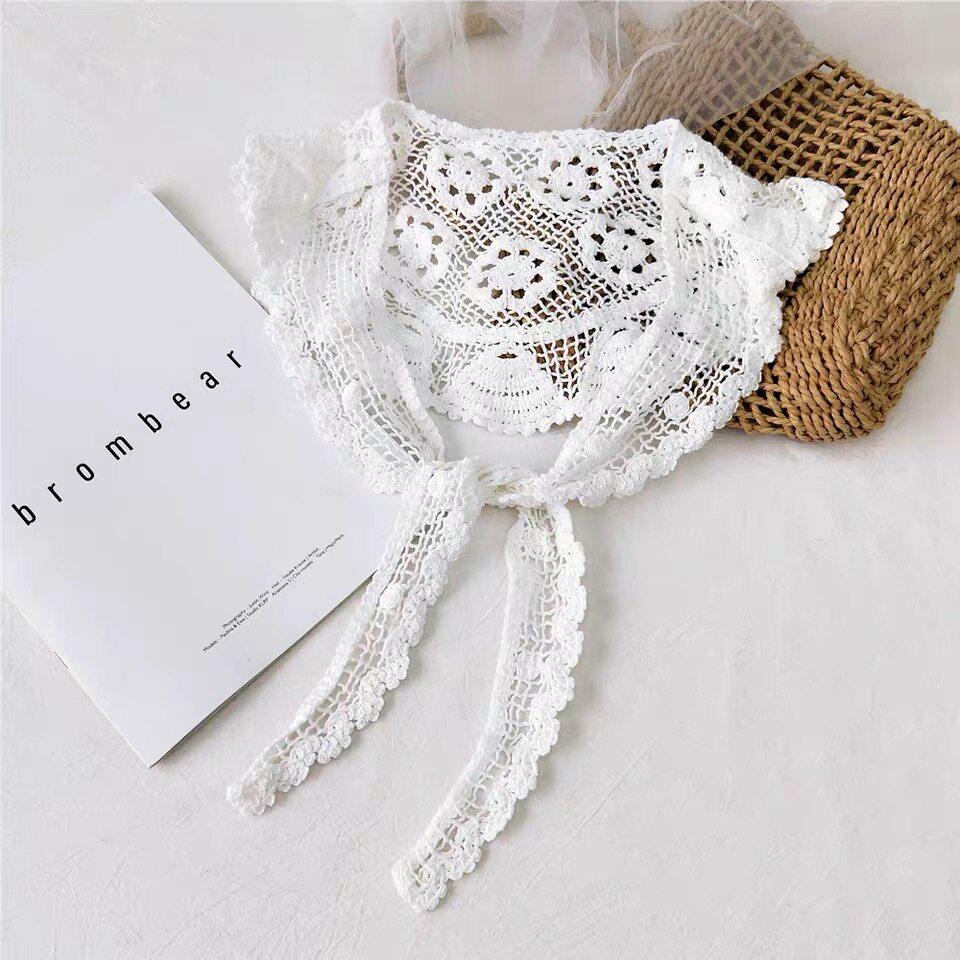 

Spring Summer Lace Knitted Crochet Hollow Fake Collar Women Small Shawl Decor Detachable Thin Sun Protection Clothes Accessory белый