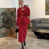 2026 Frühling Elegantes Damen-Anzugjacken- und High-Waist-Rock-Set mit langen Ärmeln