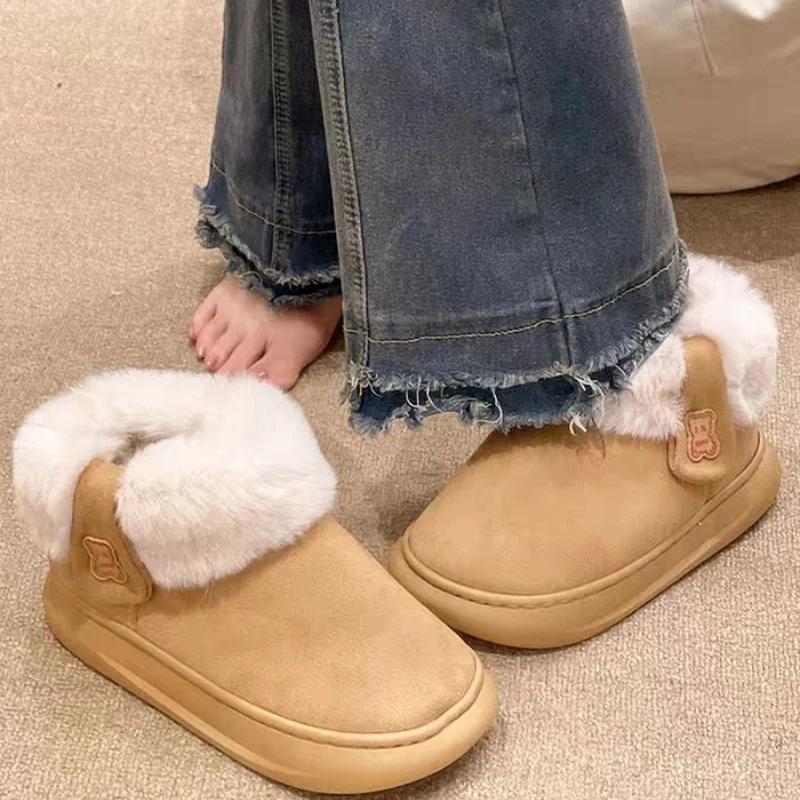 

Winter Round Toe Flat Bottom Non-slip Heightening Fashionable Snow Boots Plus Velvet Warm Comfortable Casual Women s Fur Boots 40-41
