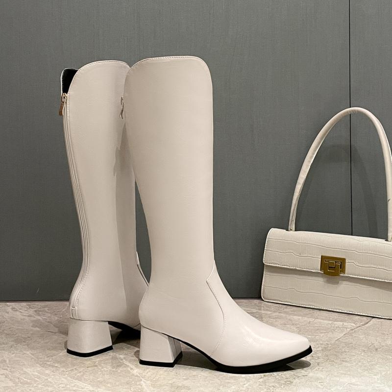 Women's High-heeled Boots Autumn and Winter Temperament Versatile Thick Heel Solid Color Large Size Medium Boots