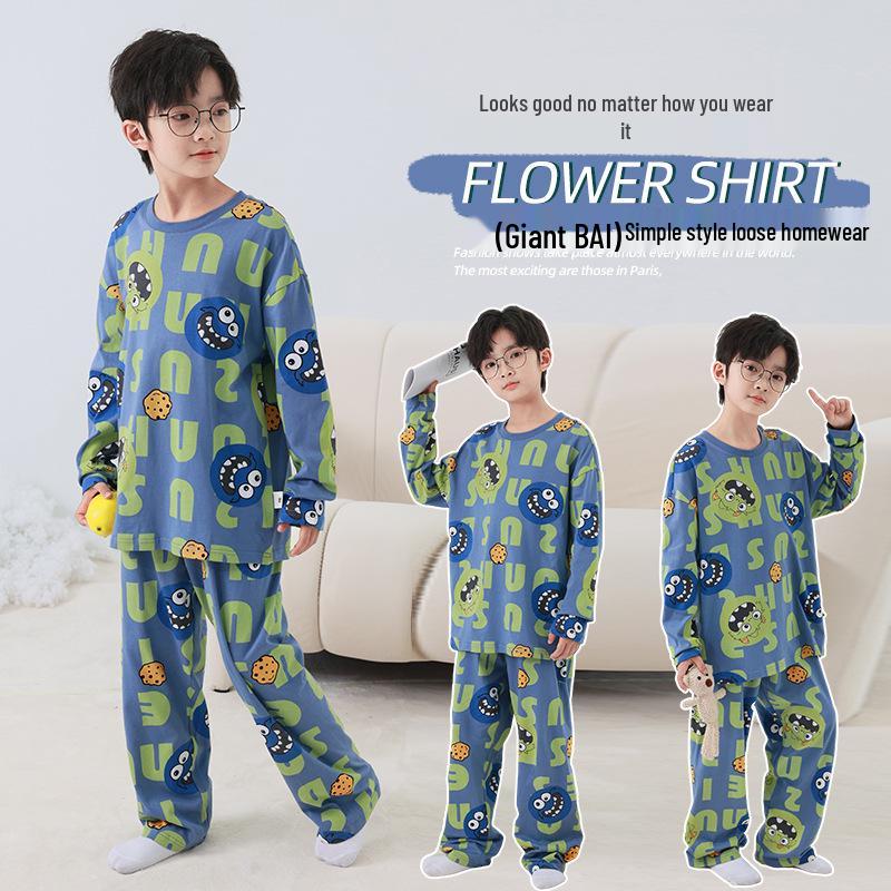 Boys' Spring/Autumn Cotton Pajama Set - Skin-Friendly Cartoon Print Two-Piece for Kids 2025