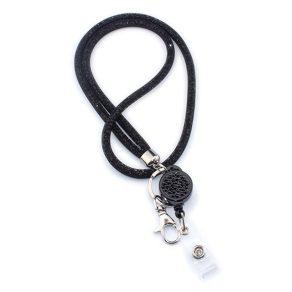 Fishnet Rhinestone Retractable ID Badge Necklace with Easy-Pull Buckle