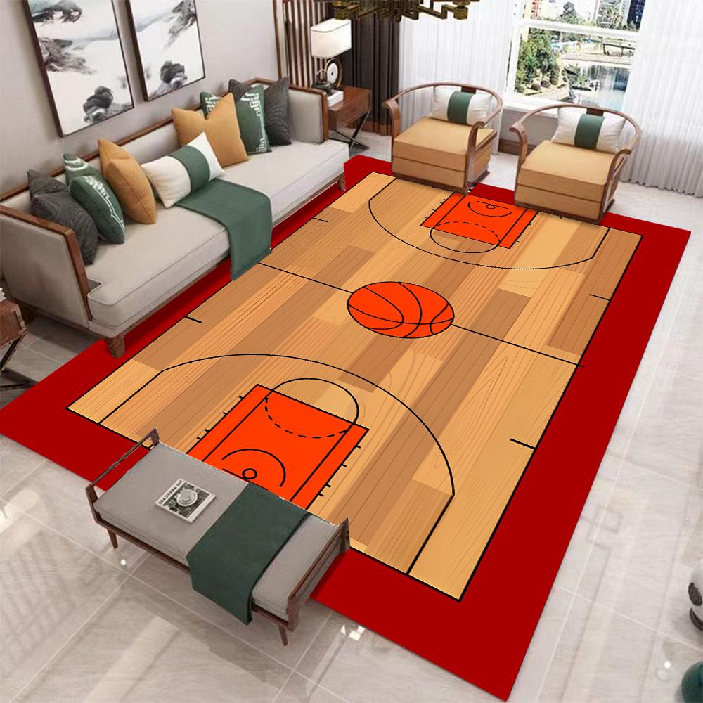 Soccer Field Basketball Court Carpet Mat Rug Sports Theme Home Decoration with Realistic Stadium Design for Living Room Bedroom