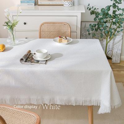 Minimalist and Modern Cotton Linen Tablecloth Rectangular Coffee Table Waffle Fringe Lace Tablecloth