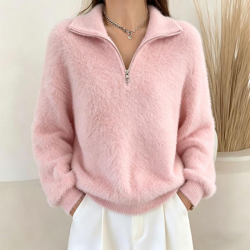 American Sweet Women Sweaters Fashion Faux Mink Cashmere Soft Knitted Jumper Casual Lazy Wind Fall Winter Female Long Sleeve Top