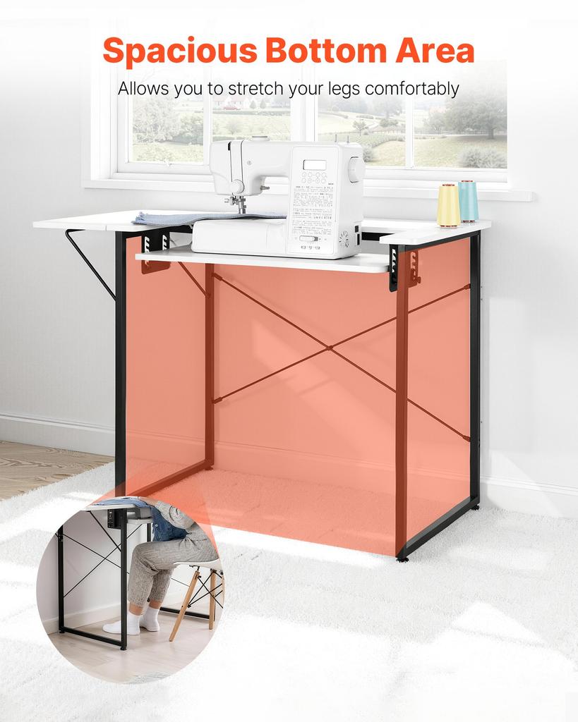 VEVOR Sewing Table, Multipurpose Sewing Machine Table with Foldable Side Shelf, Adjustable Shelf, Steel Legs, Computer Desk for Home, Fashion Studio