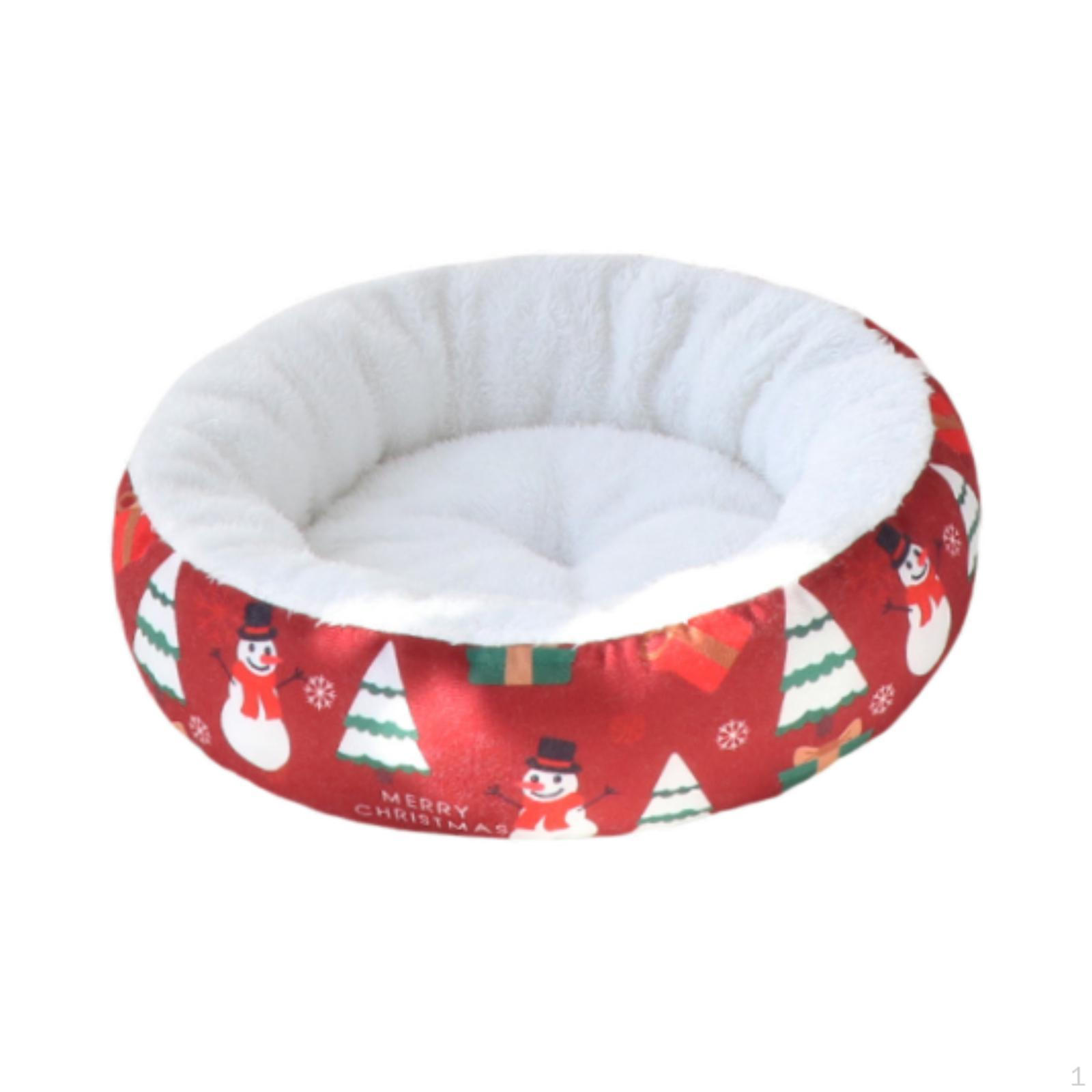 

Christmas Pet Bed Dog Cat Round Kennel Mat Winter Warming Puppy Kitten Nest Cushion for Small Red L