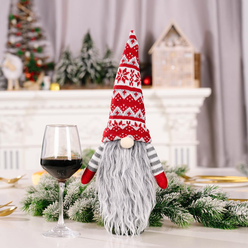 Knit Adorable Wine Bottle Cover Featuring Long Bearded Noface Design For Fun Festive