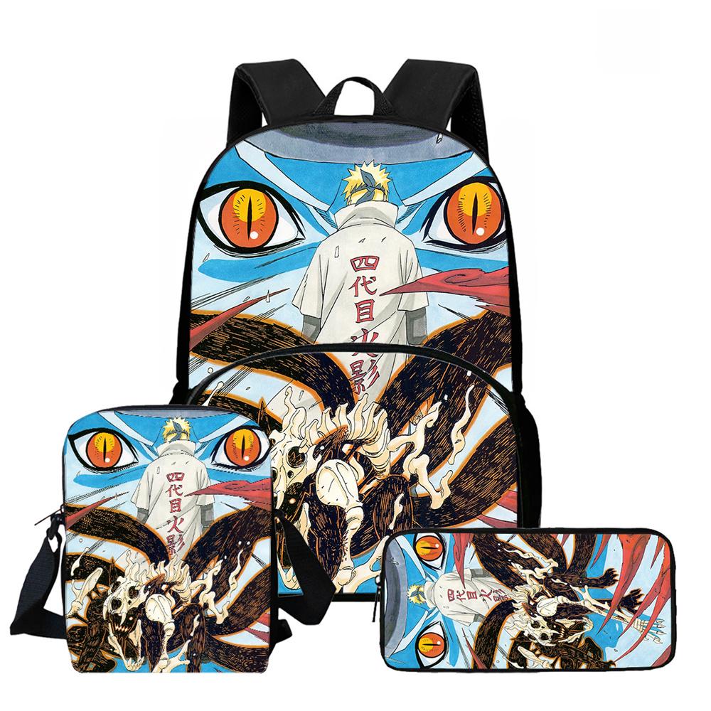 3Pcs Set School Backpack with Front Pocket, Crossbody Bag & Pencil Bag, Cartoon NARUTO, Lightweight for Boys & Girls Ages 6-10