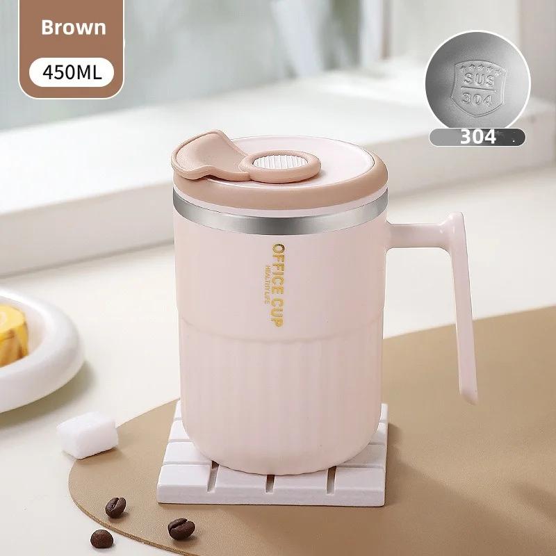 450ML Stainless Steel Mug Double-layer Ironing Thermos Cup Home Office Dormitory with Cover Coffee Cup Tea Cups Portable