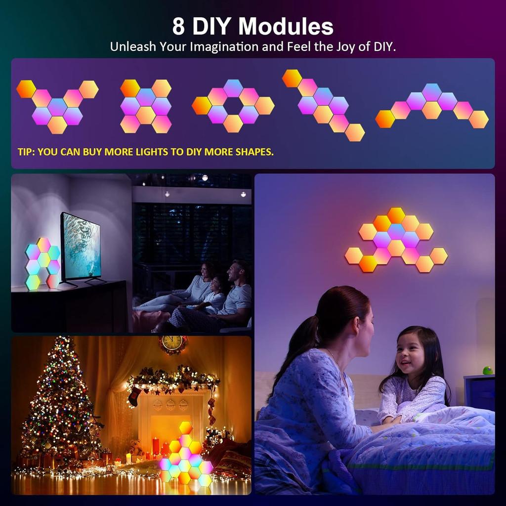 RGB-IC Intelligent Hexagonal Wall Lamp Color Changing Ambient Night Light Game Room DIY Shape Music Rhythm Atmosphere Lights
