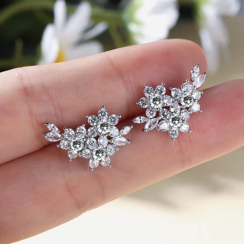 Wish new blue diamond three-dimensional flower zircon stud earrings versatile retro pear-shaped ear jewelry