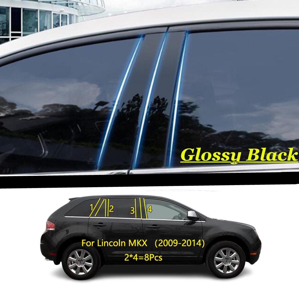 Car TPU/Glossy Mirror Pillar Post Cover For Lincoln MKX 2009-2014 Door Trim Window Piano Black Molding Sticker Plate 8pcs Glossy black
