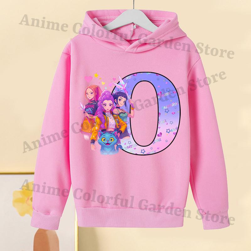 KPop Dämonenjäger Pinke Hoodies für Kinder Cartoon Buchstaben bedrucktes Kapuzensweatshirt Mädchen Herbstmode Hoodie Kinderkleidung