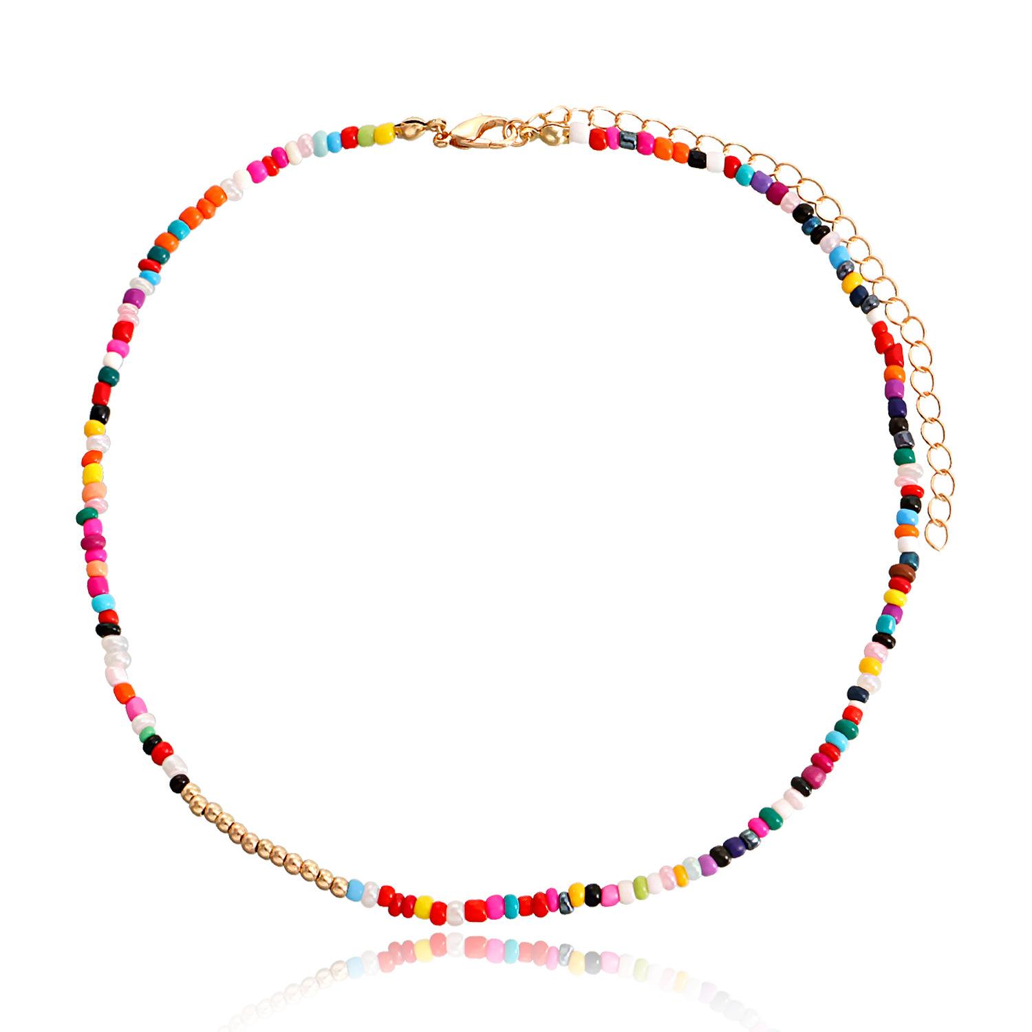 

European and American jewelry, bohemian double-layer colored rice bead shell necklace women ins beach wind spot
