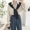 Yousheng Women Shirt Lapel Long Sleeve Vertical Stripe Print Fake Two Pieces Shirt Tops Regular Fit French Style Shirt