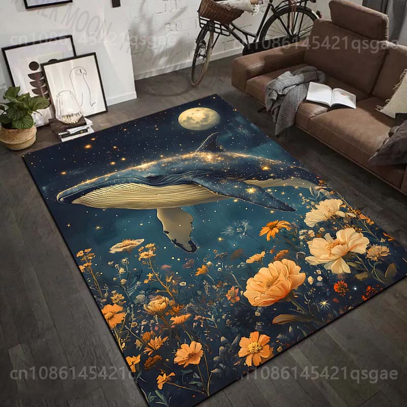 1PC Starry Whale and Floral Dream Print Carpet Rug for Living Room Bedroom Sofa Doormat Home Decor Non-slip Floor Mat