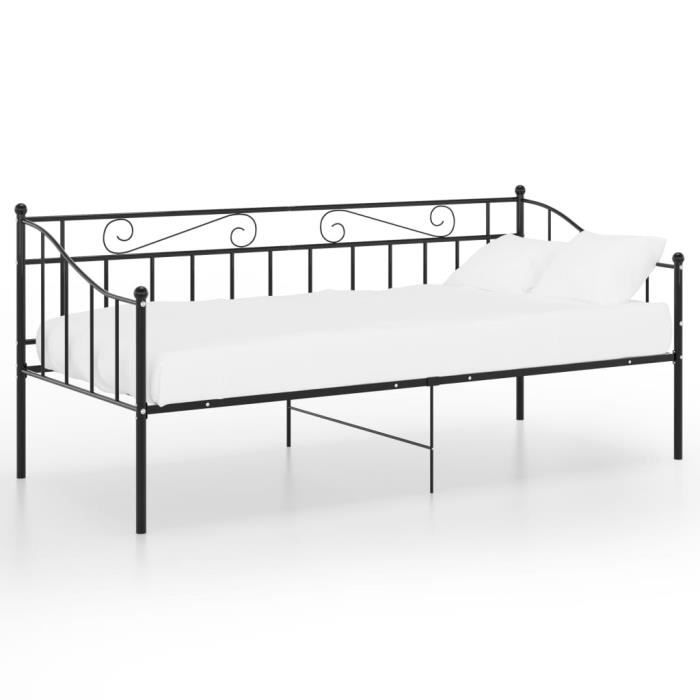 VidaXL Cadre de canapé-lit Noir Métal 90x200 cm, Noir, métal enduit de poudre