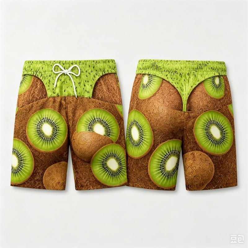 Funny Hot Fruit Pattern 3D Print Beach Party Swim Trunks For Men Fake-butt Pattern Personality Breathable Board Shorts