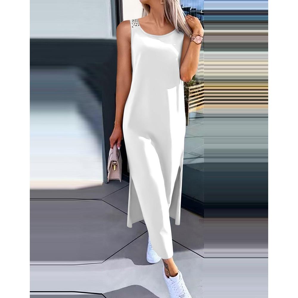 IHUASU Letní jednoduché jednobarevné krajkové bez rukávů pro ženy