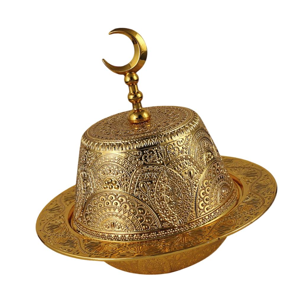 Luxurious Gold Color Serving Bowl Treat Container For Candy Nut And Snacks With Artisanal Arabesques Detailing