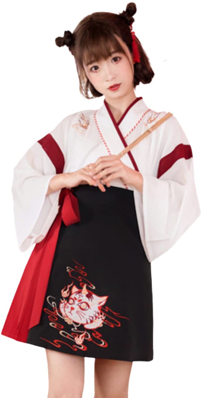 

Комплект хакама Taisho Roman, короткая юката-кимоно для косплея ханфу с лисой-кошкой оби выше колена [Lady Lazy] (Белый, Л) белый