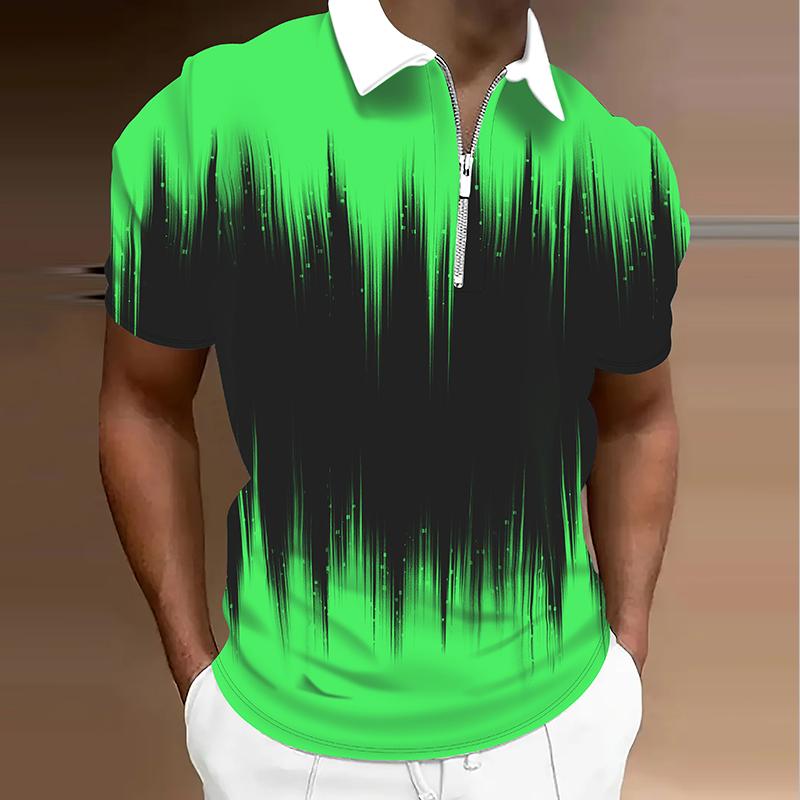 

Мужская рубашка поло повседневная на молнии с коротким рукавом модная повседневная на молнии летняя весенняя рубашка стандартного кроя с 3D-принтом 8XL зелёный