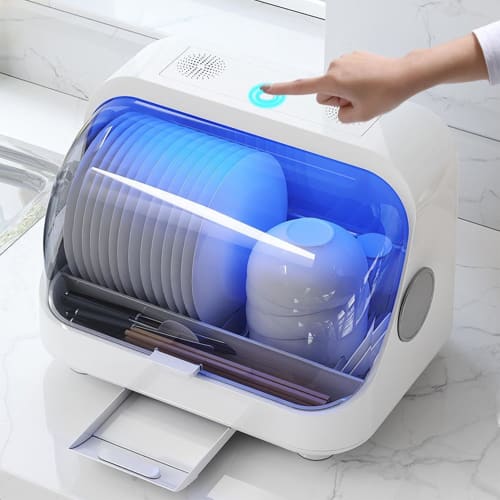 USB Rechargeable: This compact dish dryer features a large drawer, a vertical design, anti-mold functionality, and water and energy savings. It can be