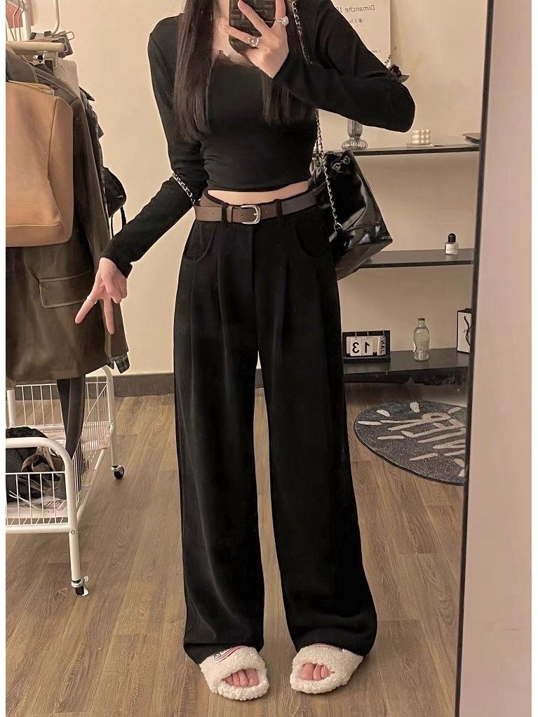 

Вельветовые брюки с высокой талией, в стиле ретро, с широкими штанинами для женщин - Коллекция Осень/Зима L (up to 115 lbs)