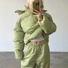 Women Loose Drawstring Striped Warm Thick Hooded Winter Puffer Coat