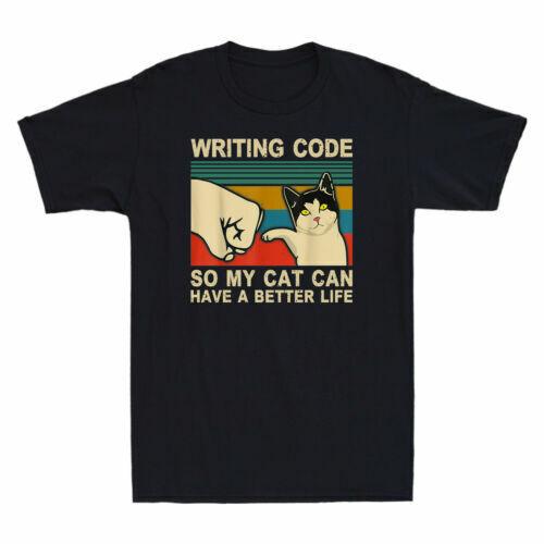 Writing Code So My Cat Can Have A Better Life Cat Bump Fit Vintage Men T-shirt S