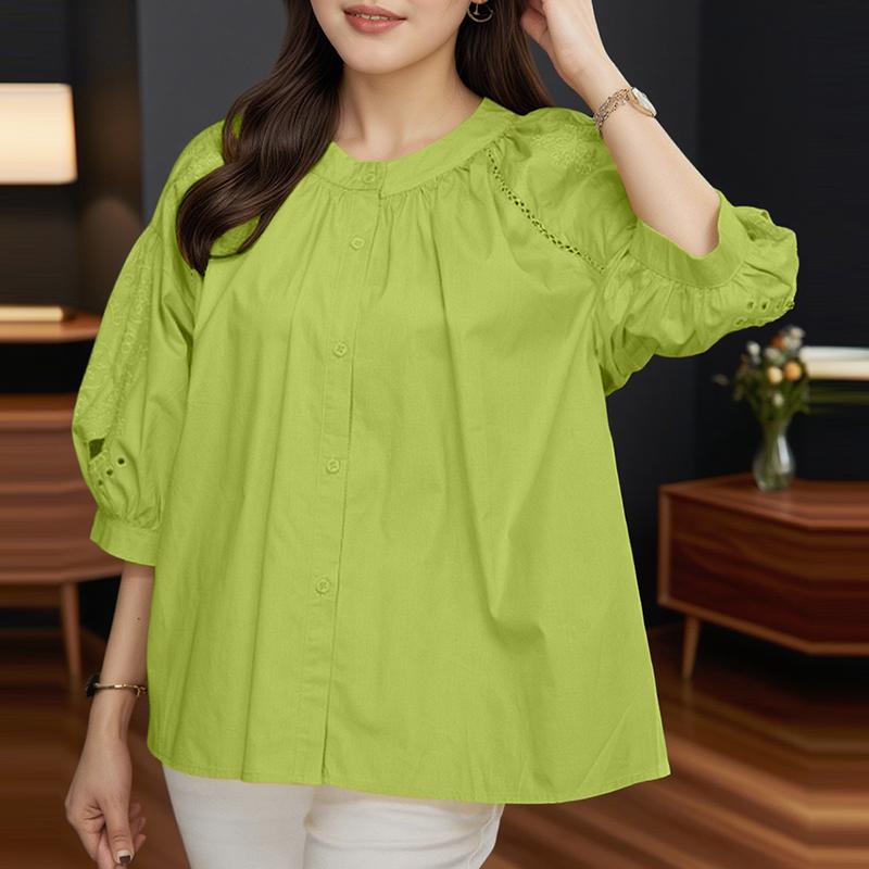 

ZANZEA Женская ажурная блузка с рукавом 3/4, свободного кроя, в стиле кэжуал 4XL зелёный