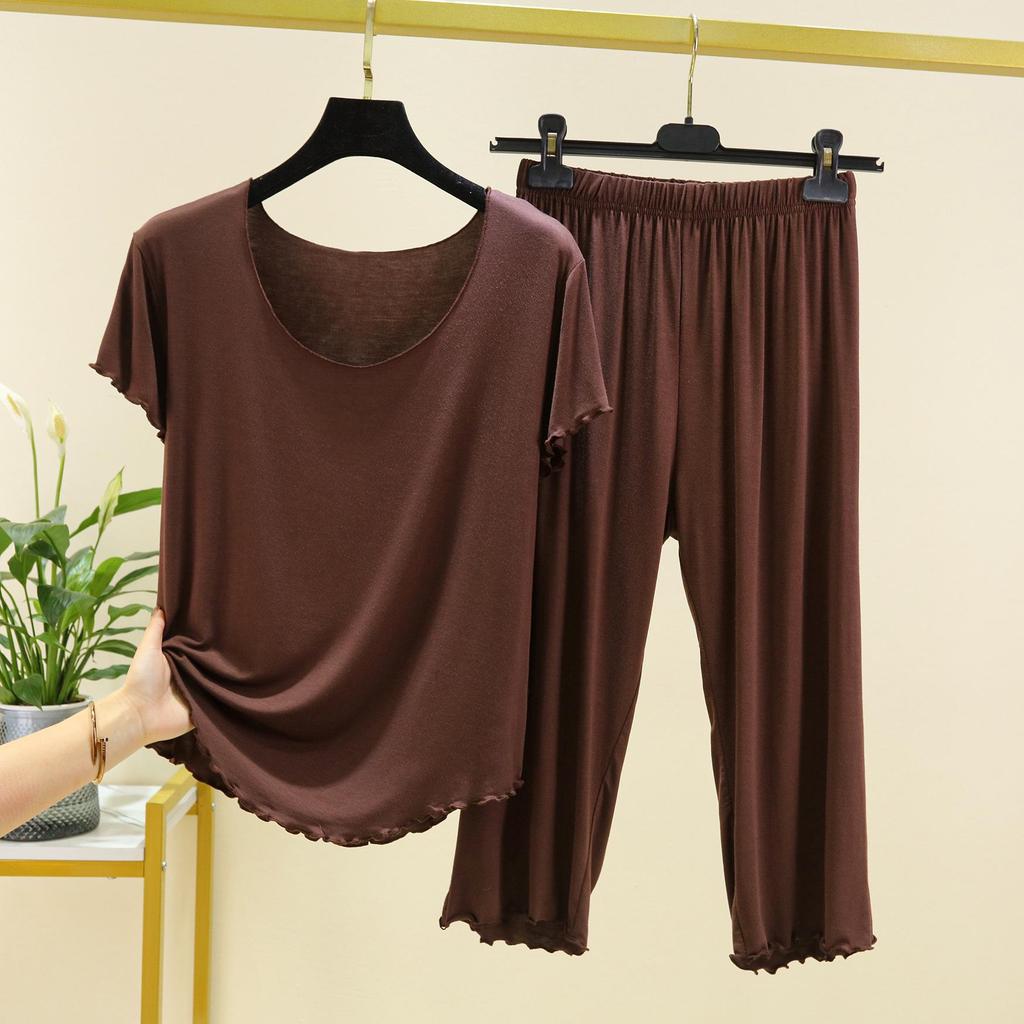 Modal-Pyjama-Set für Damen: Sommerliches Kurzarm-Top und kurze Hose, lockere Passform, große Größen, geeignet für den Außenbereich