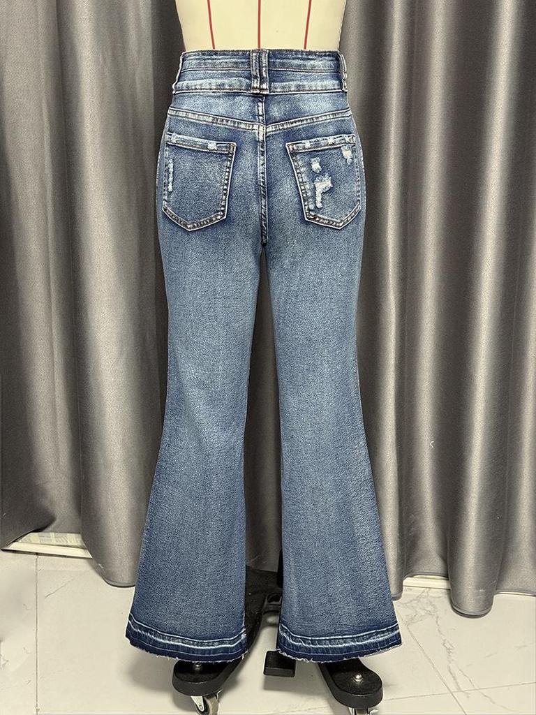 Cross-Border Women's Retro Ripped Jeans, 2025 Spring Micro-Flare Washed Street Style