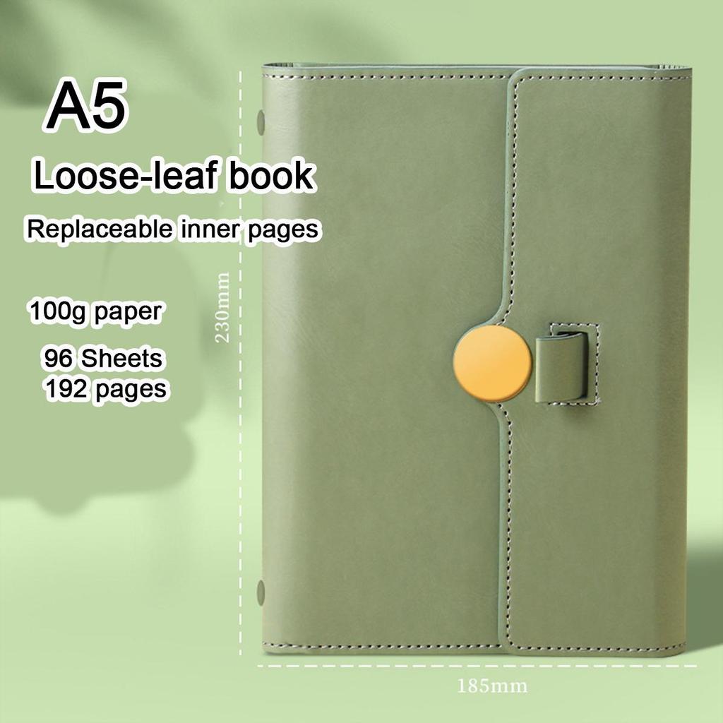 A5 Leather Loose-leaf Student Subject Notebook, Business Notepad, Diary, Work Meeting Record Book, Replaceable Inner Pages