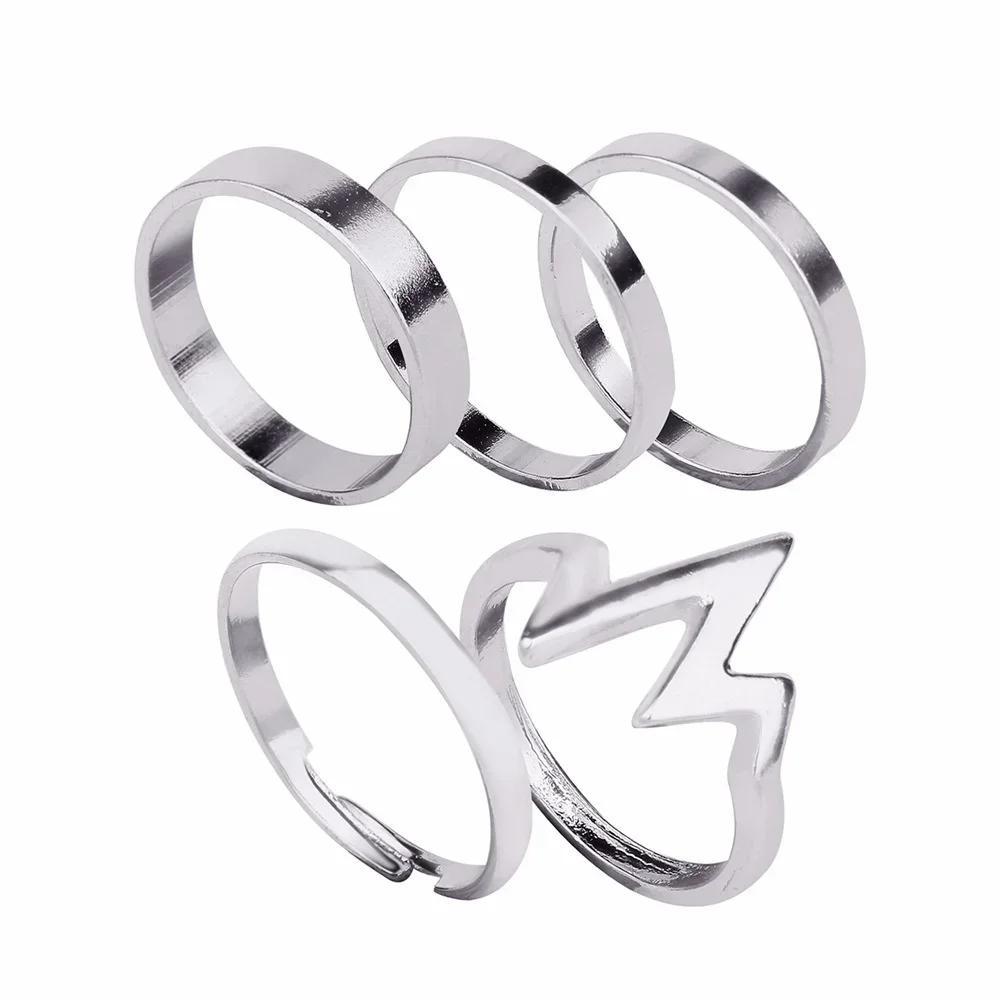 5 Stück/Set Neue Mode Trendiger Schmuck Blitzwellen Fingerring Set Geschenk für Frauen Mädchen Ringe für Frauen