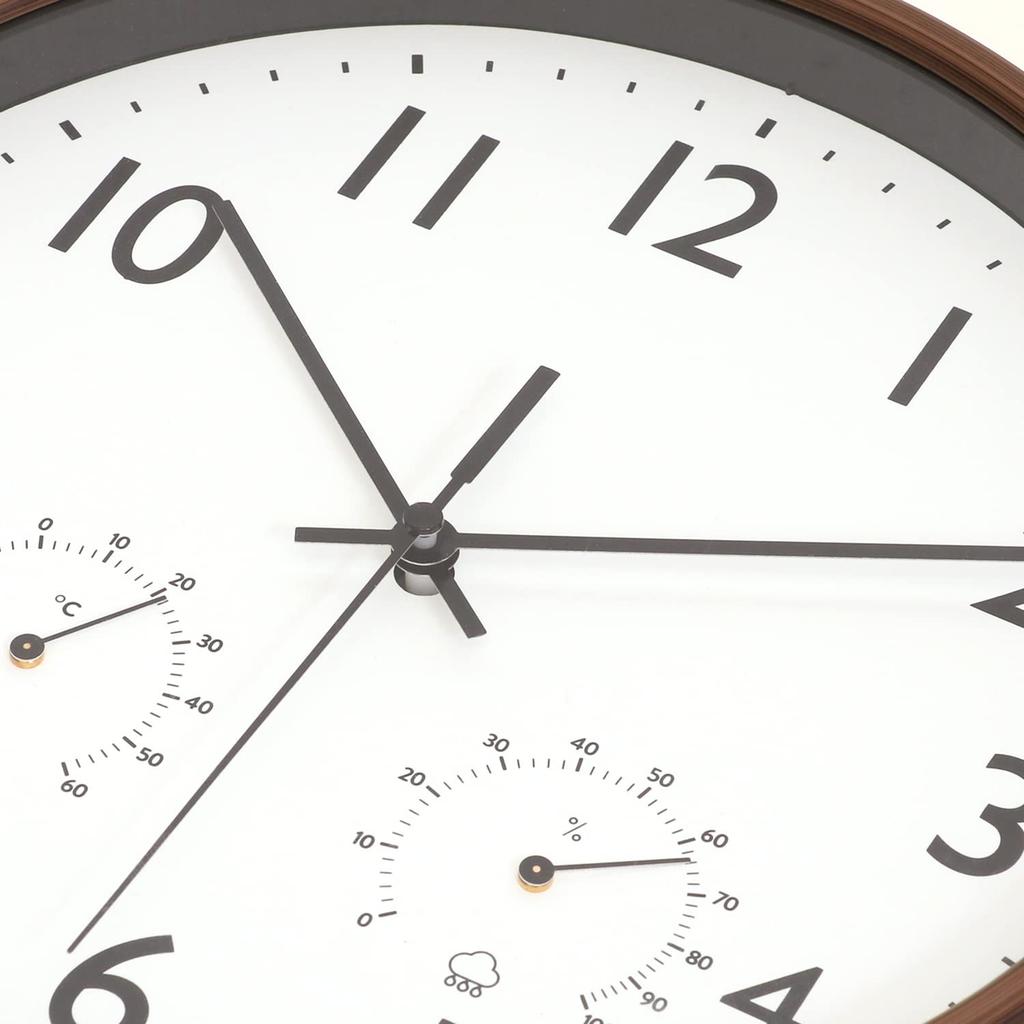 Fujiboeki Wall Clock Width 25.5 X Depth 4.3 X Height 25.5 Cm Brown Miel 28199 Small with Temperature and Hygrometer