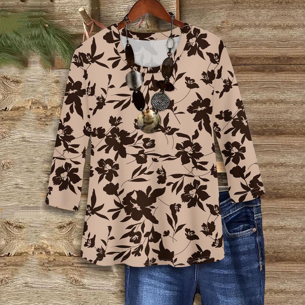3/4 Sleeve Shirts For Women Cute Print Graphic Tees Blouses Casual Plus Size Basic Tops Pullover