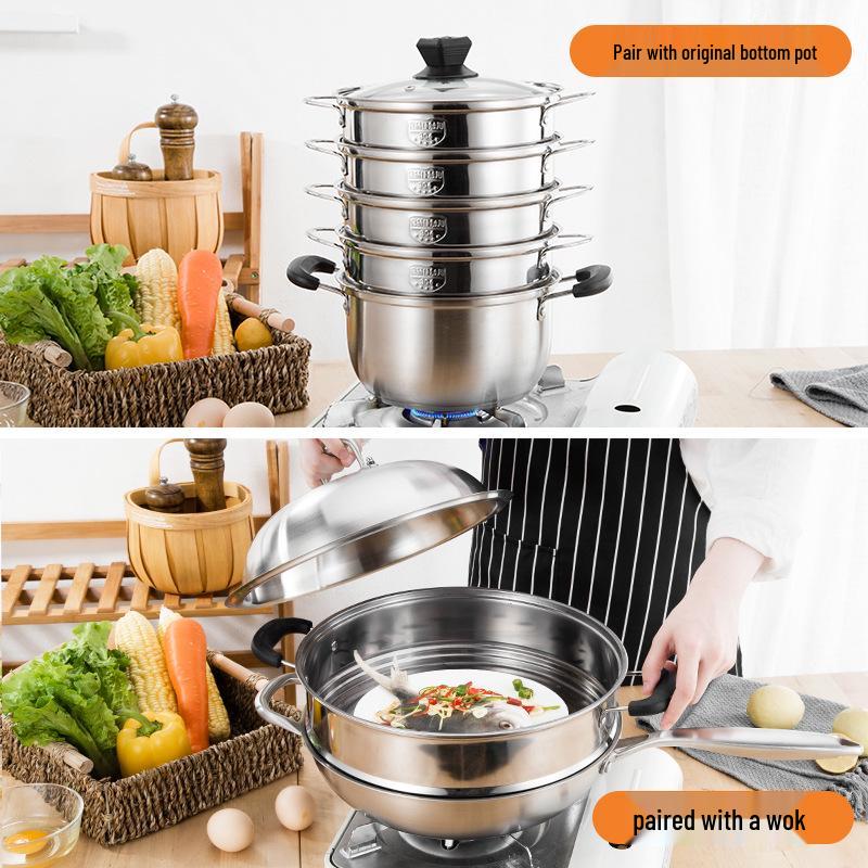 Vícevrstvá embosovaná nerezová sada napařovacích hrnců s napařovací podložkou potravinářské kvality a varnou základnou pro domácí a komerční použití