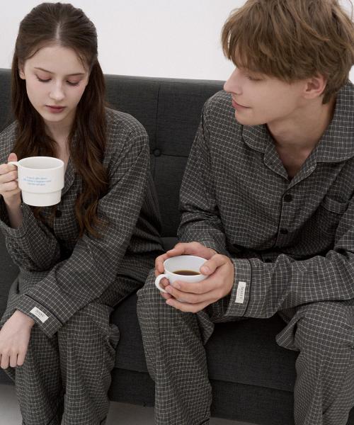 [Dossy] 2SET Silk Fit Dust Long Sleeve Couple Pajama Set [Shipped from Korea] 100% Authentic