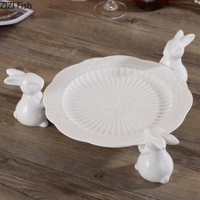 Piatto da Frutta in Ceramica Coniglio Bianco Stile Europeo Alzata per Dessert da Matrimonio Strumento Decorativo per Stoviglie da Ristorante