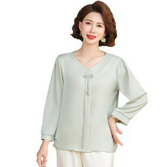 

2026 Chic Spring & Autumn Base Layer Top for Middle-aged and Elderly Women 4XL светло-зеленый