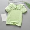 Dames T-shirt met Kraag en Korte Mouwen met Kantafwerking Casual Top