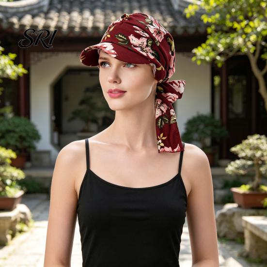Cappello estivo leggero da donna, foulard, motivo floreale, lacci, nastro, turbante, tessuto morbido, accessorio per copricapo, cappello parasole per esterni, viaggi, ciclismo