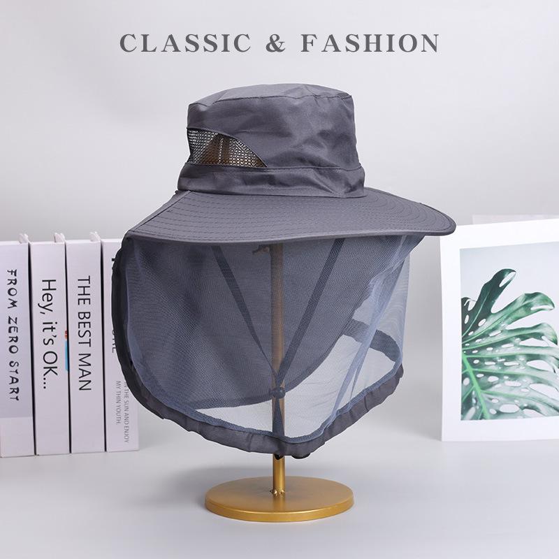 New outdoor face covering mountaineering hat men's fishing face covering large brim sun protection sun protection bucket hat