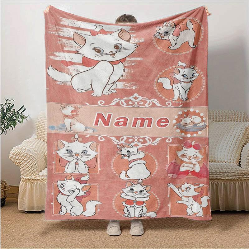 Custom 1pc Pink Hearts Cats Blanket, Soft And Comfortable Blanket, Casual Warm, Camping Travel Blanket, Birthday Gift Q910113