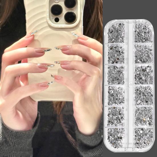 1 Set 3D Nail Art Grids Rhinestone Faux Charm 12 Pearl Bow Rose Flower Nail Design